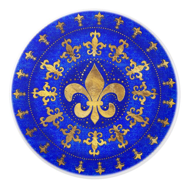 Fleur-de-lis-Ornament Lapis Lazuli und Gold Keramikknauf (Vorderseite)