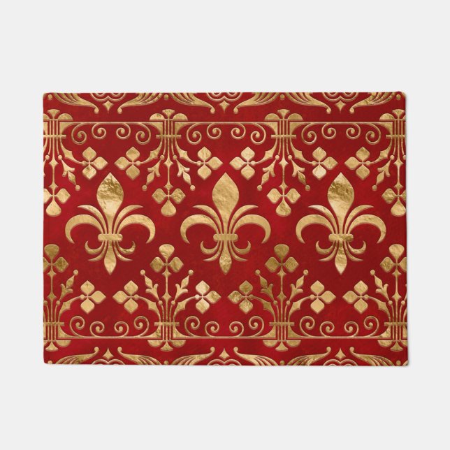 Fleur-de-lis-Ornament Luxury Red Fußmatte (Vorderseite)