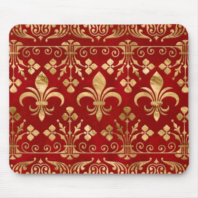 Fleur-de-lis-Ornament Luxury Red Mousepad (Vorne)