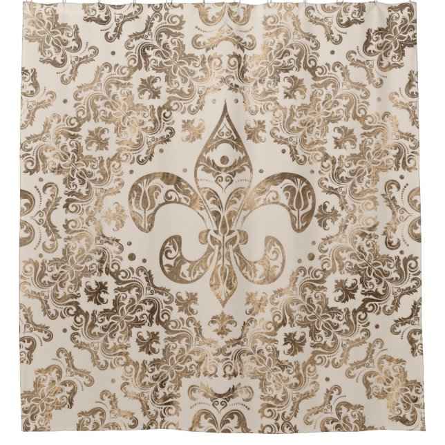Fleur-de-lis-Ornament - Pastellgold Duschvorhang (Vorderseite)