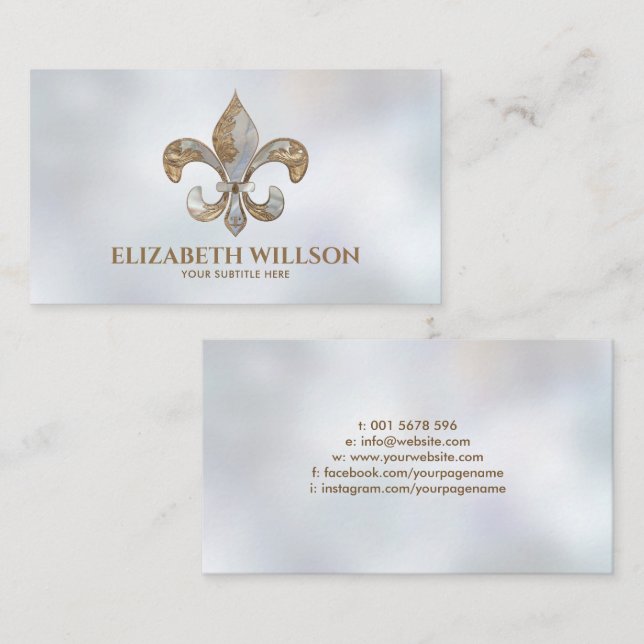 Fleur-de-lis Ornament Pearl and gold Visitenkarte (Vorne/Hinten)