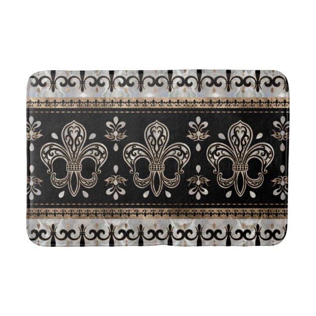 Fleur-de-lis-Ornament - Perle und Gold Badematte (Vorderseite)