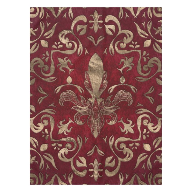 Fleur-de-lis-Ornament Rot und Gold Tischdecke (Vorderseite)