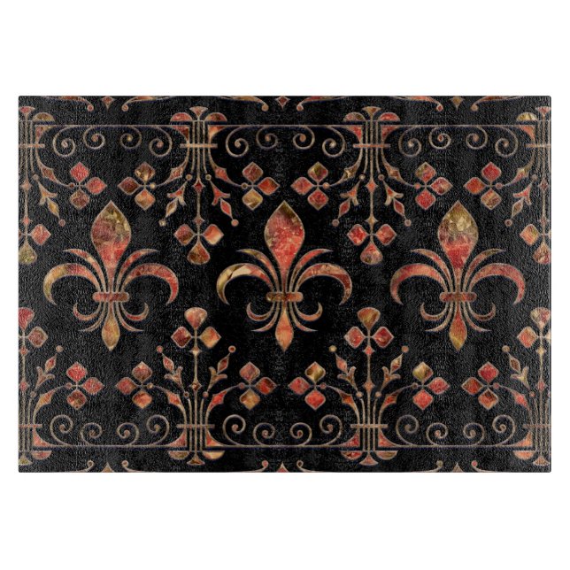 Fleur-de-lis-Ornament Roter Marmor Schneidebrett (Vorderseite)