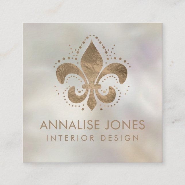 Fleur-de-lis Pastel Gold auf Perle Quadratische Visitenkarte (Vorderseite)