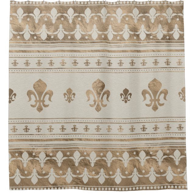 Fleur-de-lis Pastel Gold Duschvorhang (Vorderseite)