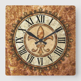 Fleur-de-lis | römische Zahlen Antiker Hintergrund Quadratische Wanduhr
