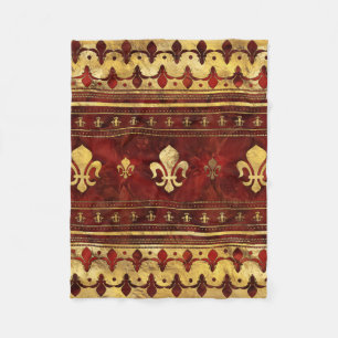 Fleur-de-lis Roter Marmor und Gold Fleecedecke