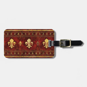 Fleur-de-lis Roter Marmor und Gold Gepäckanhänger