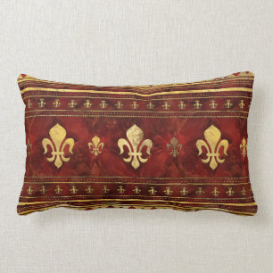 Fleur-de-lis Roter Marmor und Gold Lendenkissen