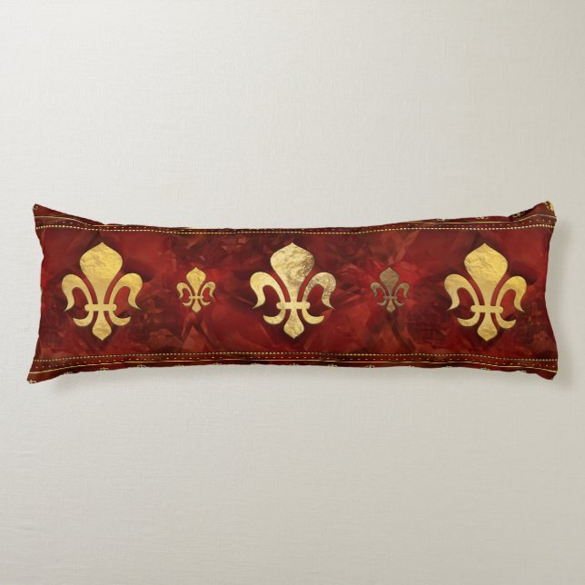 Fleur-de-lis Roter Marmor und Gold Seitenschläferkissen (Vorderseite)