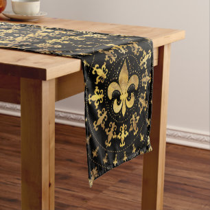 Fleur-de-lis - Rundschmuck - Gold und Schwarz Kurzer Tischläufer
