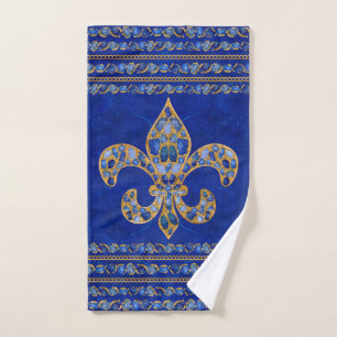 Fleur-de-lis Sapphire und Gold Badhandtuch Set