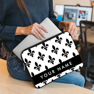 Fleur de Lis, Schwarz auf Weiß, Schwarz, Ihr Name Laptopschutzhülle