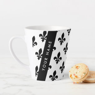 Fleur de Lis, Schwarz auf Weiß, Schwarz, Ihr Name Milchtasse