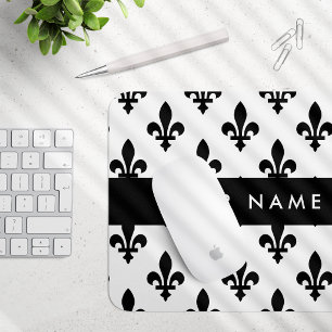 Fleur de Lis, Schwarz auf Weiß, Schwarz, Ihr Name Mousepad