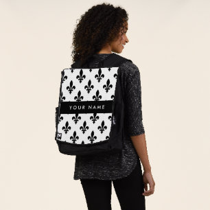 Fleur de Lis, Schwarz auf Weiß, Schwarz, Ihr Name Rucksack