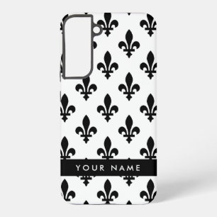 Fleur de Lis, Schwarz auf Weiß, Schwarz, Ihr Name Samsung Galaxy Hülle