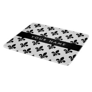 Fleur de Lis, Schwarz auf Weiß, Schwarz, Ihr Name Schneidebrett