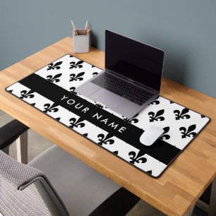 Fleur de Lis, Schwarz auf Weiß, Schwarz, Ihr Name Schreibtischunterlage