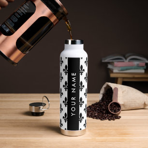 Fleur de Lis, Schwarz auf Weiß, Schwarz, Ihr Name Trinkflasche