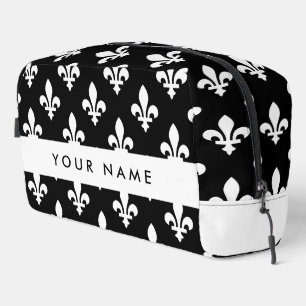 Fleur de Lis, Schwarz auf Weiß, Schwarz, Ihr Name Waschbeutel