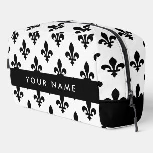 Fleur de Lis, Schwarz auf Weiß, Schwarz, Ihr Name Waschbeutel
