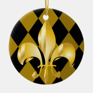 Fleur de Lis/schwarz + gold Keramikornament