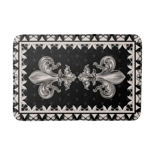 Fleur-de-lis - Schwarz und Creme Badematte (Vorderseite)