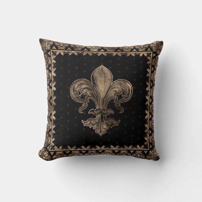 Fleur-de-lis - Schwarz und Gold Kissen (Vorderseite)
