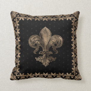 Fleur-de-lis - Schwarz und Gold Kissen