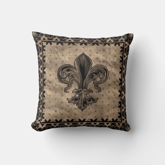 Fleur-de-lis - Schwarz und Gold Kissen (Vorderseite)