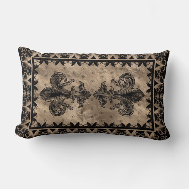 Fleur-de-lis - Schwarz und Gold Lendenkissen (Vorderseite)