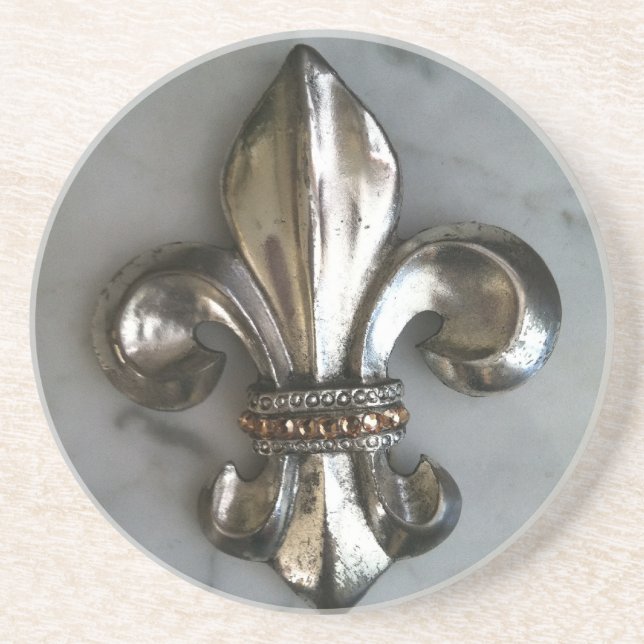 Fleur de lis sur les dessous de verre de marbre (Devant)