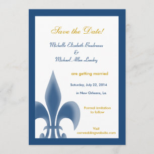 Fleur de Lis Unique Faire-Part de Date (Bleu foncé