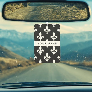 Fleur de Lis, Weiß auf Schwarz, Weiß, Ihr Name Autolufterfrischer