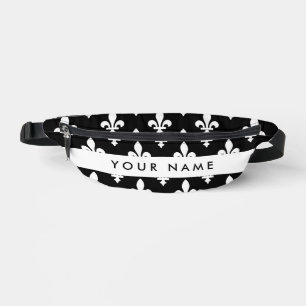 Fleur de Lis, Weiß auf Schwarz, Weiß, Ihr Name Bauchtasche
