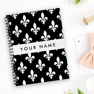 Fleur de Lis, Weiß auf Schwarz, Weiß, Ihr Name Planer