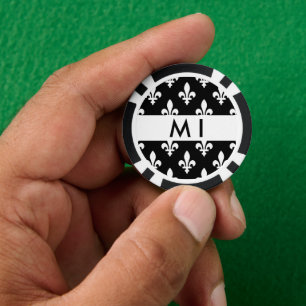 Fleur de Lis, Weiß auf Schwarz, Weiß, Ihr Name Pokerchips