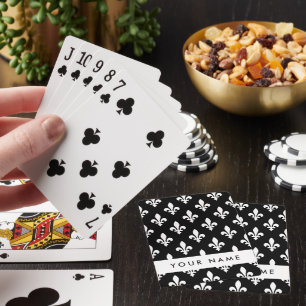 Fleur de Lis, Weiß auf Schwarz, Weiß, Ihr Name Spielkarten