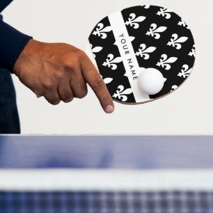 Fleur de Lis, Weiß auf Schwarz, Weiß, Ihr Name Tischtennis Schläger
