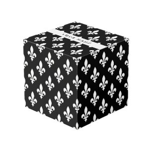 Fleur de Lis, Weiß auf Schwarz, Weiß, Ihr Name Würfel