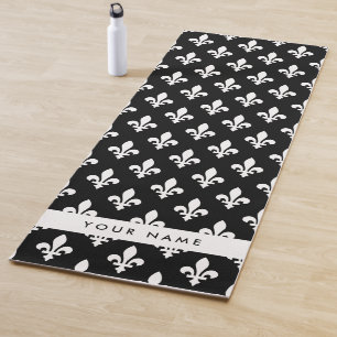 Fleur de Lis, Weiß auf Schwarz, Weiß, Ihr Name Yogamatte