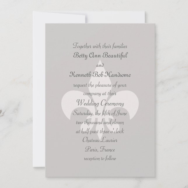 Fleur de Lise Wedding Einladung in Smokey Grays (Vorderseite)