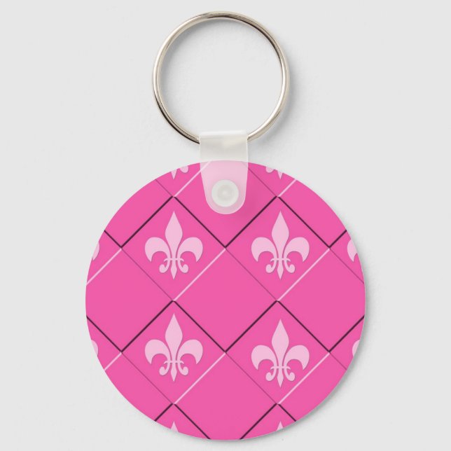 Fleur de lys and squares pink pattern schlüsselanhänger (Vorderseite)