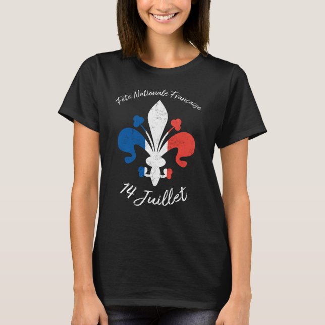 Fleur de Lys Fete Nationale Francaise 14 Juillet T-Shirt (Vorderseite)