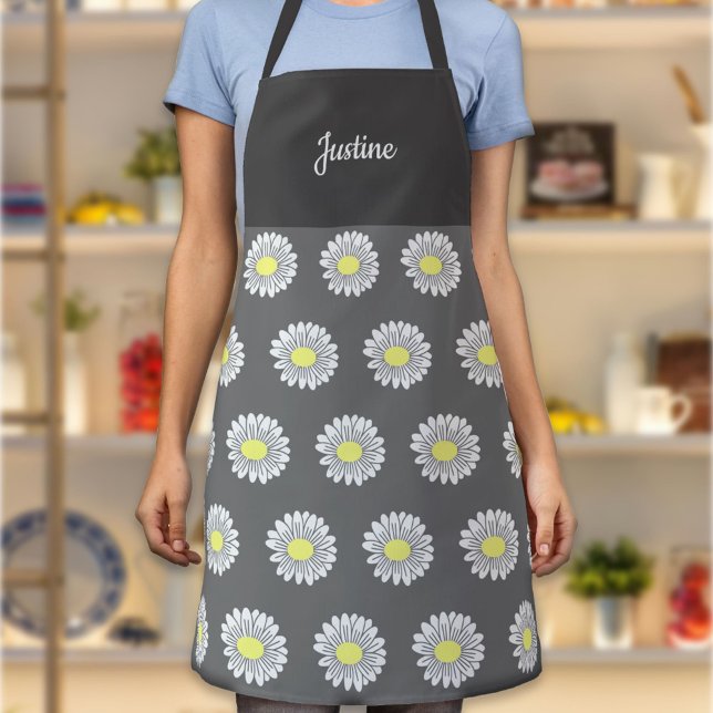 Fleur de marguerite botanique Motif gris tablier (Daisy Flower Gray Apron)