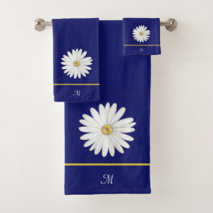 Fleur de marguerite et monogramme sur bleu marine