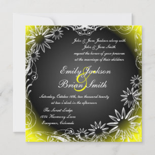 Fleur de marguerite jaune noir invitations mariage