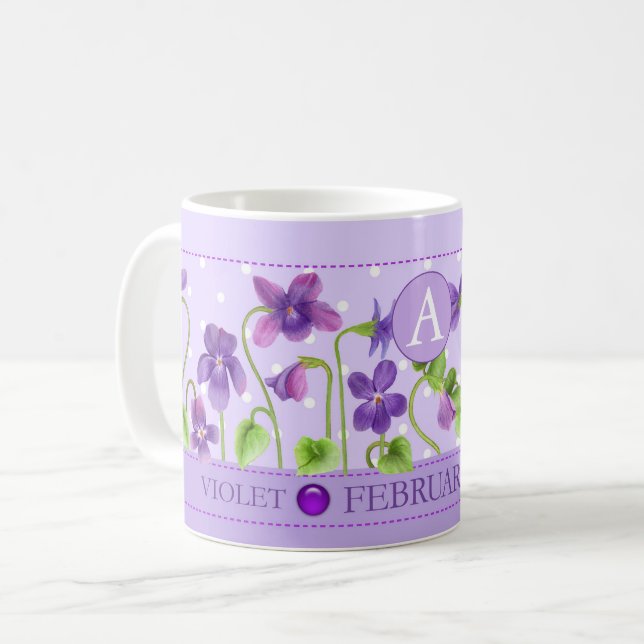 Fleur de naissance et Gem Février Mug classique (Devant gauche)